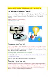 English Worksheet: Some games for conversation practicing!