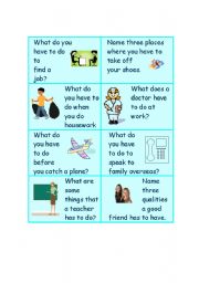 English Worksheet: Conversation cards to practise Have/has to_1 of 2