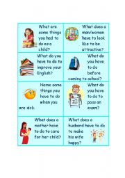 English Worksheet: Conversation cards to practise Have/has to_2 of 2