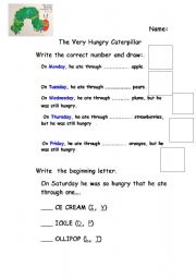 English Worksheet: The very hungry caterpillar  activity