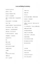 English worksheet: Love & Dating Vocab List