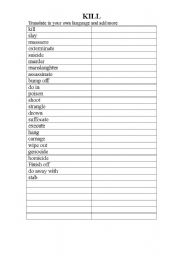 English worksheet: verbs of killing