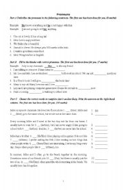 English Worksheet: A Test on Subject and Object Pronouns