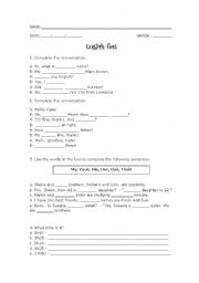 English worksheet: english test