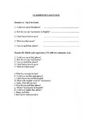 English worksheet: Classroom Language for the first lesson
