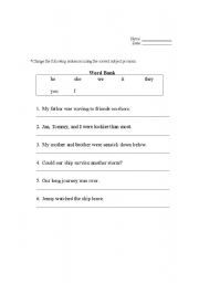 English worksheet: subject pronouns