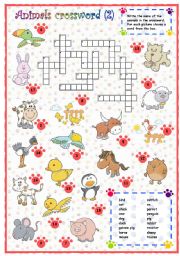 English Worksheet:  Animals crossword (2 of 3)