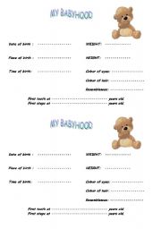 English worksheet: My babyhood