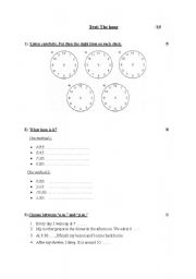 English Worksheet: Test: the hour
