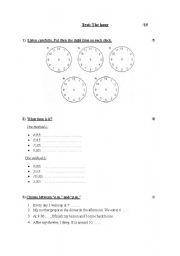 English worksheet: Test: the hour