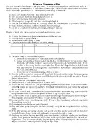 English Worksheet: BEHAVIOUR MANAGEMENT AND TEACHING PLAN