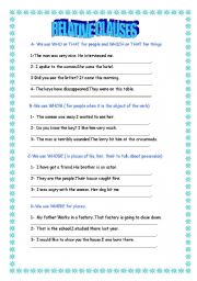 English Worksheet: Relative Clauses