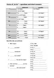 English Worksheet: forms of to be