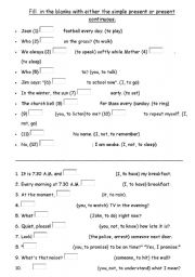 English worksheet: Simple present vs present continuous