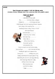 English worksheet: Halloween poem