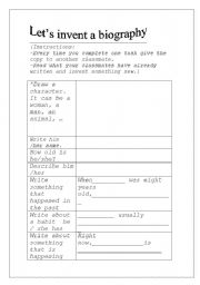 English Worksheet: lets invent a biography