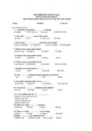 English worksheet: 9 class 3th written exam