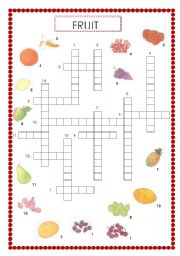English Worksheet: Fruit crossword