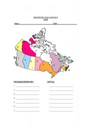 English worksheet: Label Canadian Provinces and Capitals