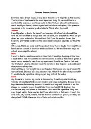 English Worksheet: Dreams Dreams Dreams