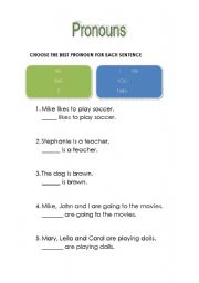 English Worksheet: PRONOUNS