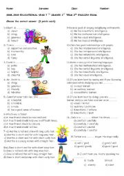 English Worksheet: exam for 8th grades