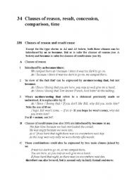 English Worksheet: Clauses of reason, result, concession, comparison, time