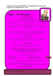 song Pink (Mr President) : present and past tense