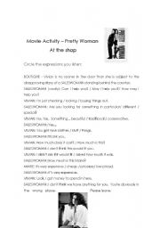 English Worksheet: Movie Activity Pretty Woman - Shopping