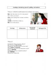 English worksheet: Greeting, introducing somebory