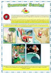 English Worksheet: Summer Santa! Funny discussion and writing worksheet:Its not winter everywhere for christmas time you know!