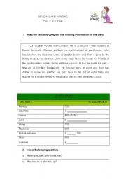 English Worksheet: Daily Routine - Reading and Writing