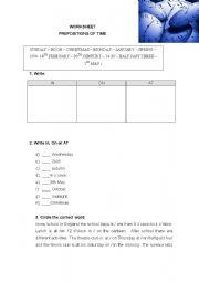 English worksheet: Prepositions of time (exercices)