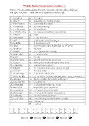 English Worksheet: Vocab in the News 1.