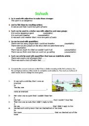 English Worksheet: SO/SUCH