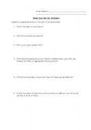 English worksheet: Create Your Own Ad Assignment - Worksheet