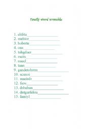 English Worksheet: Family word scramble