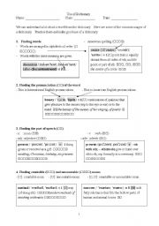 English Worksheet: Use of Dictionary