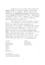 English Worksheet: Short History of Thanksgiving with Review Questions