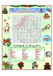 English Worksheet: CHRISTMAS wordsearch