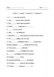 English Worksheet: was/were/wasnt/werent