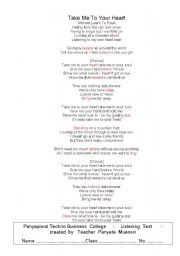 English Worksheet: lyrics take me to your heart