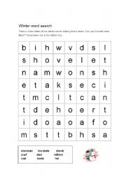 English Worksheet: Winter word search