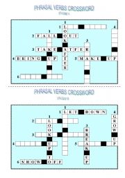 English Worksheet: Phrasal Vers Crossword