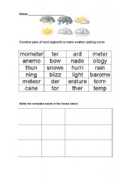 English worksheet: Weather Word Segments