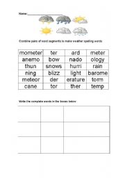 English Worksheet: Weather Word Segments