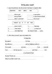 English worksheet: Writing about  Myself