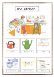 English Worksheet: the kitchen voc list (2sheets)