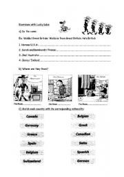 English worksheet: exercises about country and nationality with Luky Luke