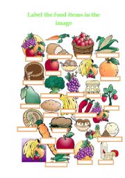 English Worksheet: food items labels